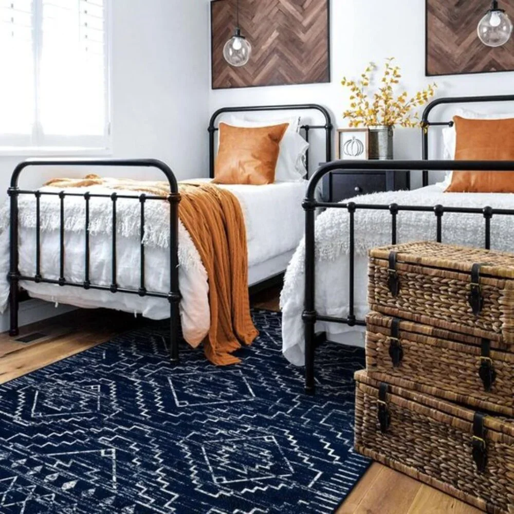 New 3x5 Blue Moroccan Rug, Washable Non-Slip Geometric Carpet for Entry & Home